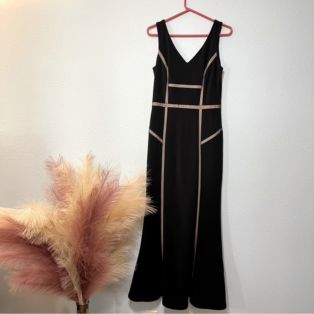 White House Black Market Black Banded Sleeveless V-neck Mermaid Evening Gown 8